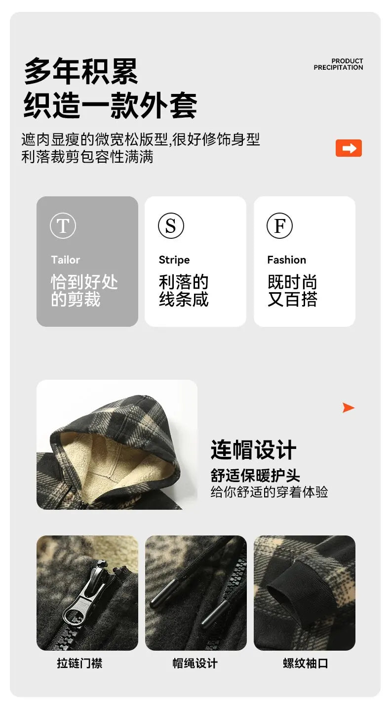 Winter Fashionable Trendy Grid Thickened Warm Lamb Fleece Jacket for Men's Casual Loose Sports Large Size High Quality Jacket