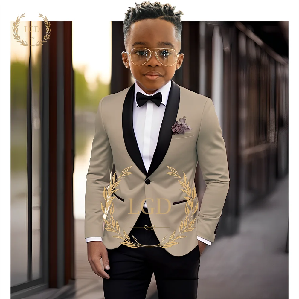 Boys' black shawl collar single button suit dress set 2-piece (jacket+pants) children's wedding party birthday tailcoat