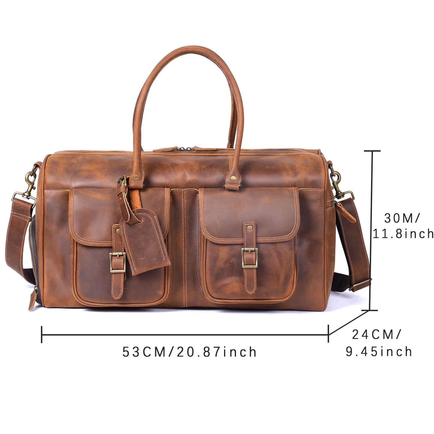 S.WORKER Vintage Genuine Leather Travel Bag Crazy-horse Cowhide Leather Duffel Bag Handicrafted Weekender Bag Gym Bag