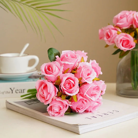 10 Inch Artificial Rose Bridal Bouquet Wedding Handheld Flowers Home Decor Floral Arrangement