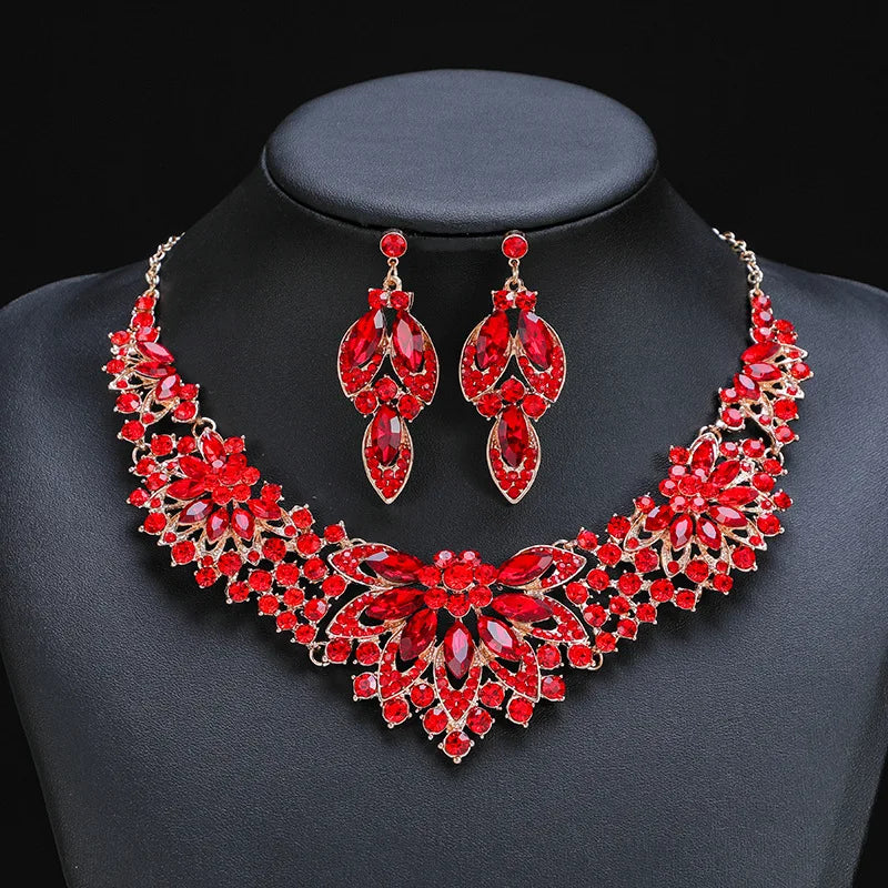 KMVEXO Fashion Multiple Colorful Crystal Prom Wedding Jewelry Sets for Women Accessories Necklace Earrings Bridal Jewelry Sets