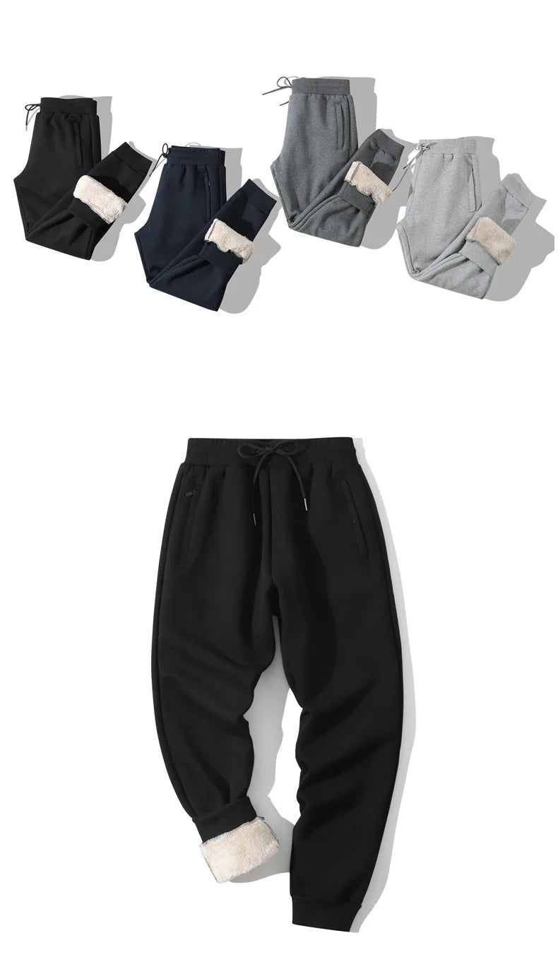 Winter Men's Fleece Joggers Elastic Waist Casual Wide Leg Sweatpants Thickened Thermal Sports Pants Hip hop Streetwear