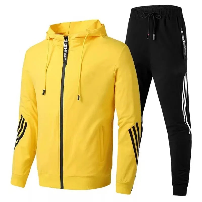 Men's Leisure Sports Set 2025 Spring and Autumn Solid Color Fashion Zipper Coat Men's Running Sports 2-piece Set