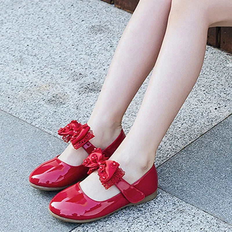 Baby Girls Shoes Kids Wedding Party Shoes Little Girls Patent Leather Shoes Flower Princess Shoes for Dance Red White Black