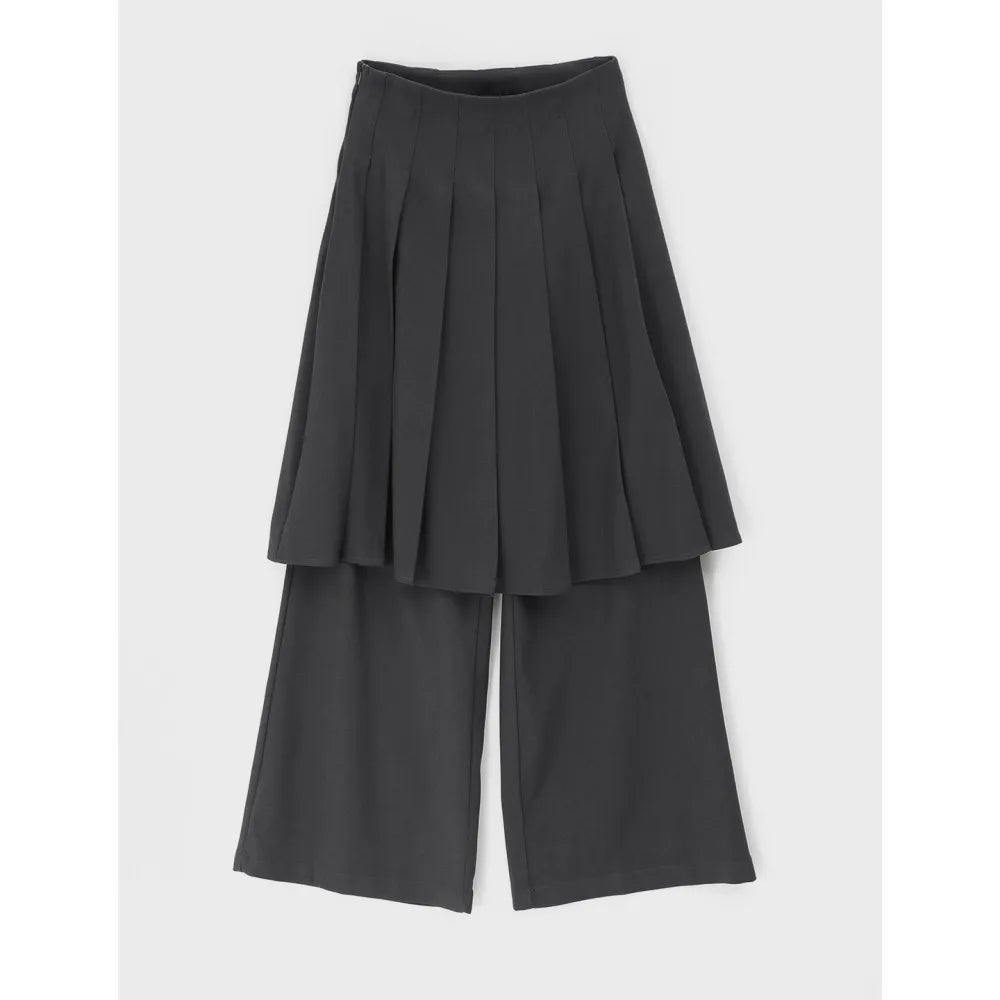 KUSAHIKI Korean Niche Wide Leg Pants Fake Two-piece Suit Pleated Skirt Long Pant Spicy Girl Y2k Trousers