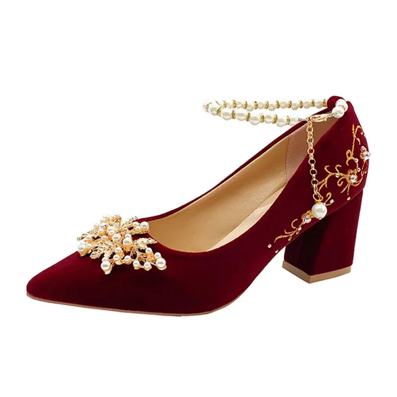 Wedding Shoes Female Footwear Bride Dress New Flower High Flat Floral Pumps Shoes Woman Flats Dress Wedding New Floral Pumps