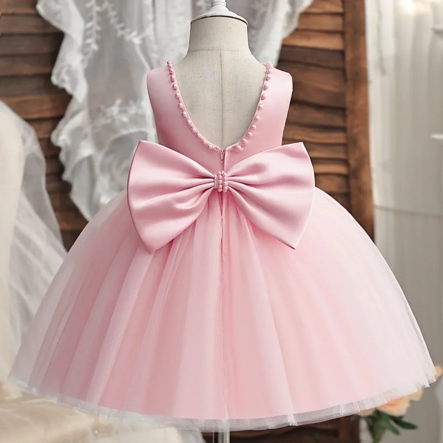 Baby Girls 1st Birthday Pink Princess Dress for Luxury Embroidery Costumes Kids Baptism Party Beading Clothes Toddler Dresses