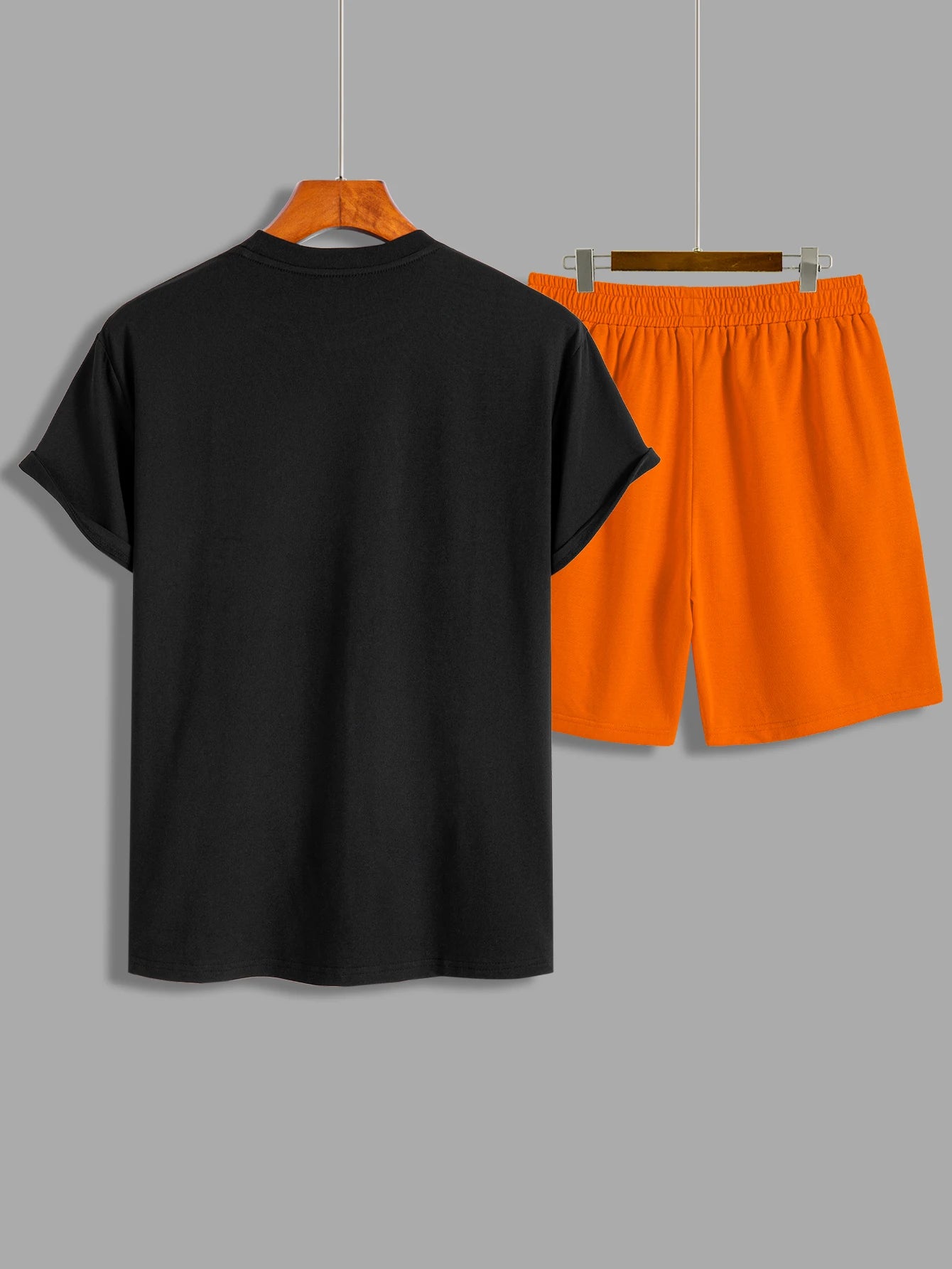 Short-sleeved shorts summer men's suit simple fitted T-shirt letter print with the same printed shorts two-piece set