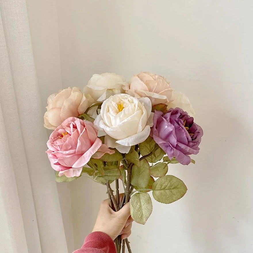 Artificialflower Caramel Rose High Quality Garden Courtyard Wedding Bride Bouquet Wreath Home Table Vase Festival Diy Gift Decor