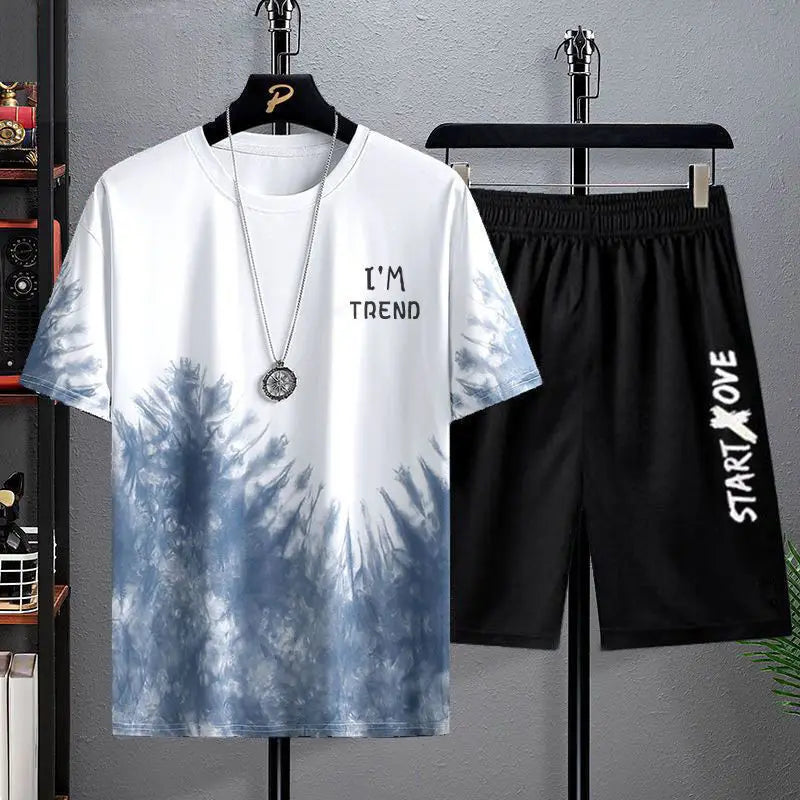 Summer Casual Set for men Suit Men's Thin Quick Drying Round Neck Short Sleeved T-shirt Youth Home Wear Sports Two-piece Set