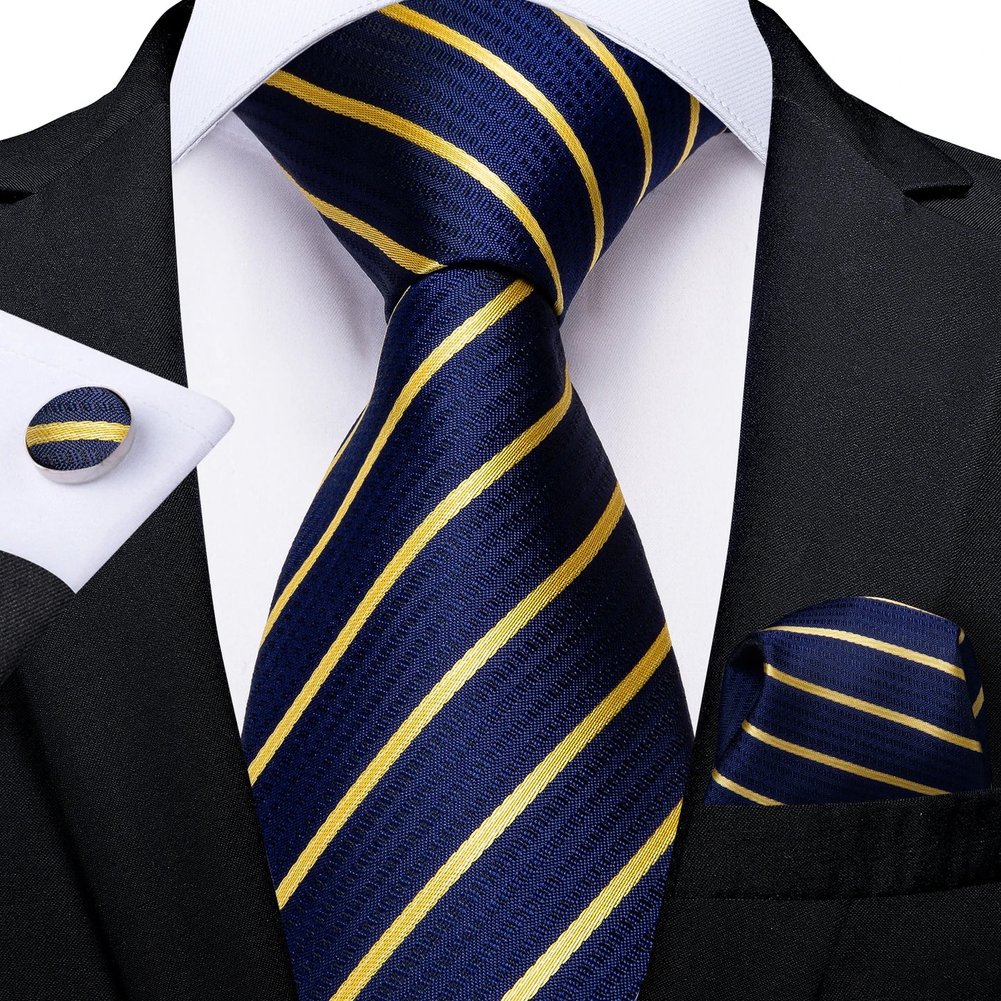 Royal Blue Paisley Plaid Striped Men tie Set with Handkerchief Cufflinks Wedding Prom Groom Accessories Perfect Gift for Men