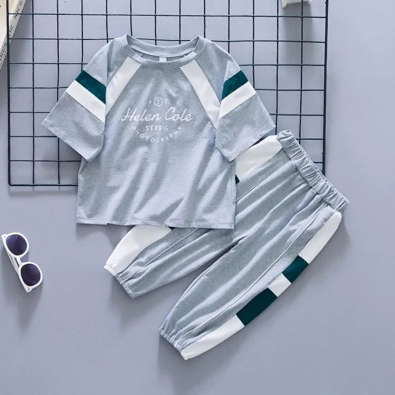 Boys Summer Clothing Set 2023 New Children's Cool Loose Fit Sportswear Korean Edition Baby Short Sleeve T-shirt 2 Pieces