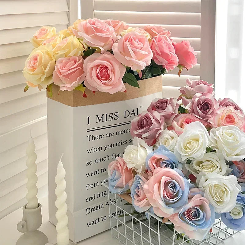 Artificial Roses Velvet Flowers with Long Stem Fake Roses Bouquet DIY for Home Vase Garden Craft Flower Wall Wedding Decoration