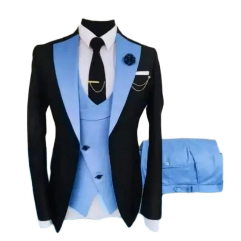 Men Suits 3 Pieces Tailored Best Man Groom Wedding Tuxedo Slim Fit Jacquard Two-color Blazer Jacket Vest Pants Tuxedo Clothing