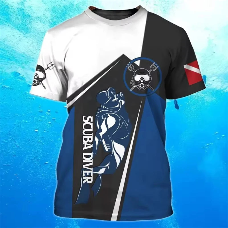Men's T-Shirt Summer Clothing Diving Printed 3d T Shirts Short Sleeve Tops Casual Oversized Apparel Travel Clothing 2025 Tops