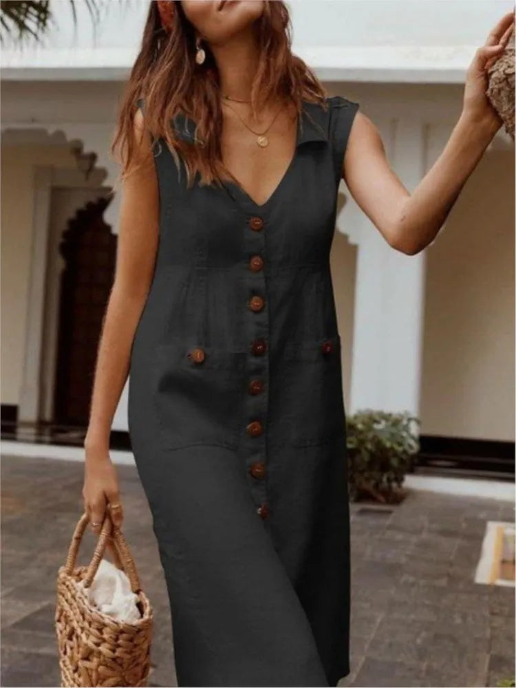 Summer Casual Loose Dress For Women Holiday Beach Party Sundress Elegant Sleeveless Dresses Womens Clothing New Robe Female