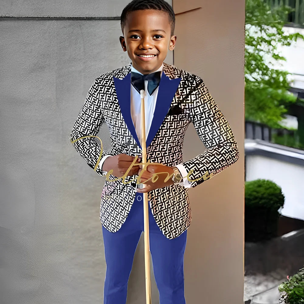 Floral Prom Boy Suits Slim Fit Costume Boy Wedding Tuxedo Terno Blazer 2 PCS Kids Designer Fashion Suit Set (Jacket + Pants)