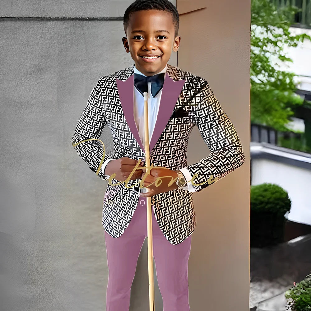 Floral Prom Boy Suits Slim Fit Costume Boy Wedding Tuxedo Terno Blazer 2 PCS Kids Designer Fashion Suit Set (Jacket + Pants)
