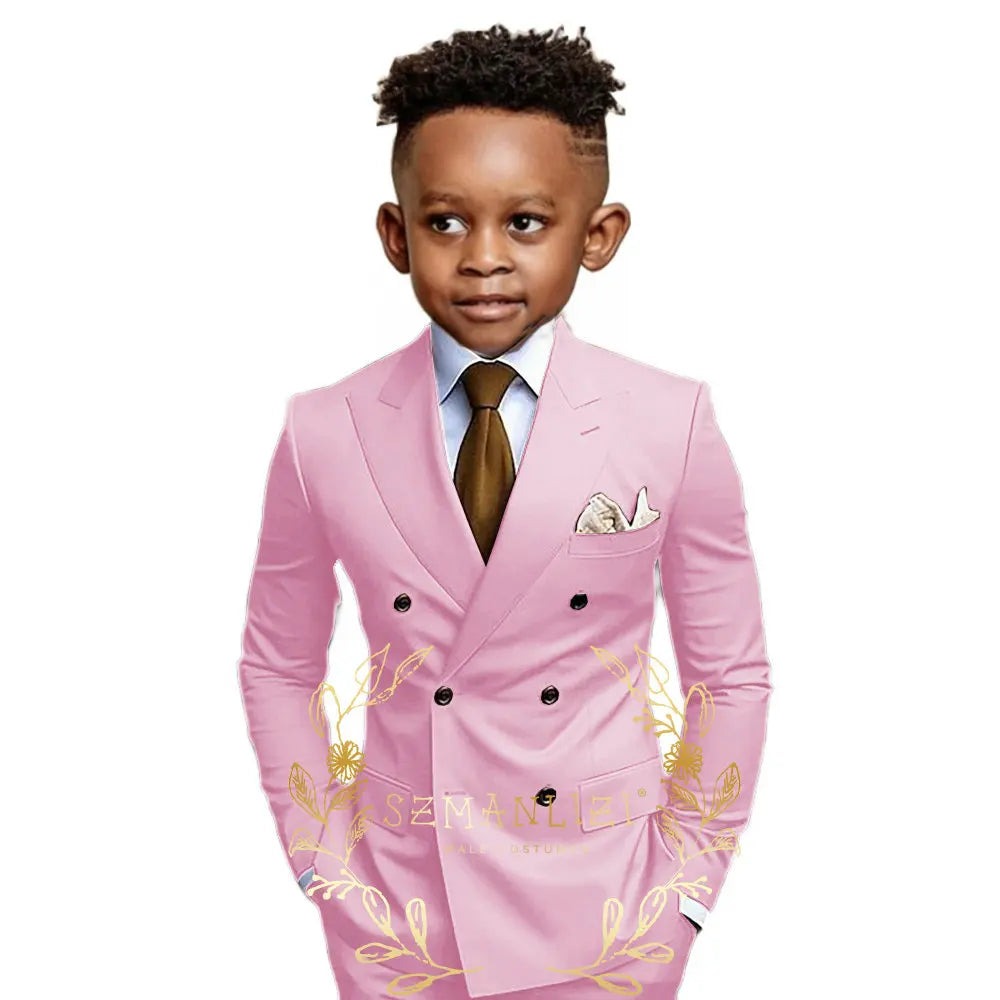 Brown Boys Suit Double Breasted Jacket Pants 2 Piece Set Business Style Formal Wedding Tuxedo Custom Size Blazer Kids