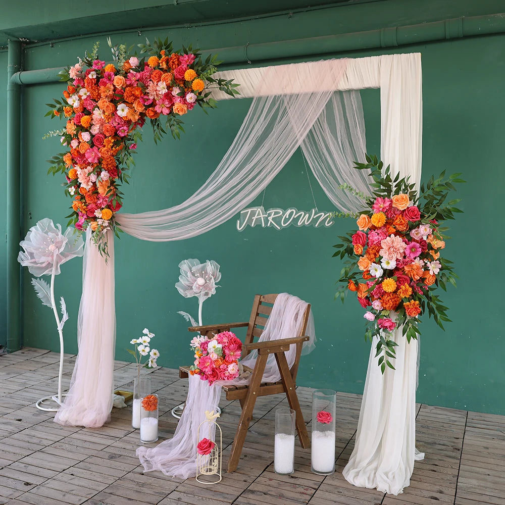 Flowers Artificial Decoration Orange Pink Series Rose Greens Floral Arrangement Bridal Bouquet for Wedding Event Decor J2601