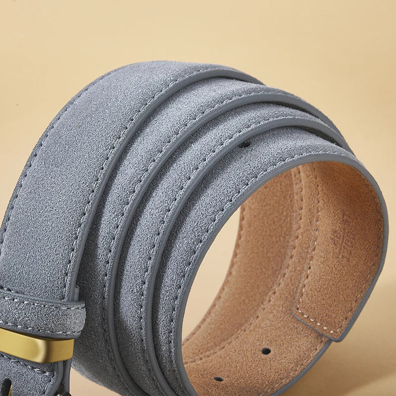 Fashion Suede Cowhide Women‘s Belts Genuine Leather 3.5cm Wide Belt Metal Buckle Women Belt Matched Dress Jeans Skinny Girdle