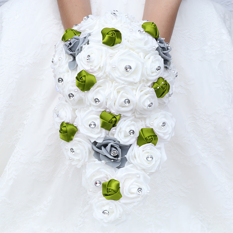 Waterfall New Wedding Bouquets for Bride and Bridesmaid Rose Rhinestones Hand Flower Party Wedding Decoration