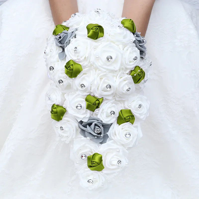 Waterfall New Wedding Bouquets for Bride and Bridesmaid Rose Rhinestones Hand Flower Party Wedding Decoration