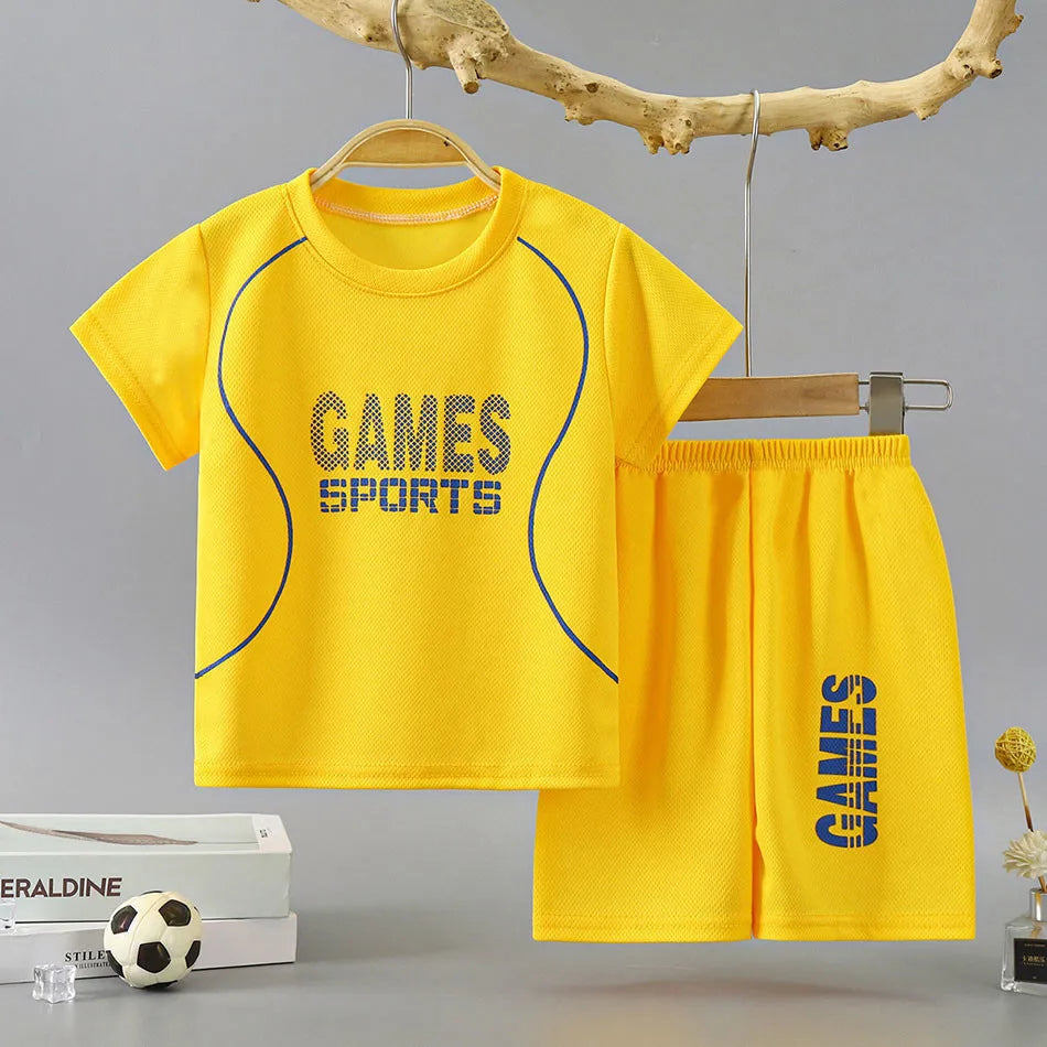 Summer Children Clothing Sports Sets Boys Girls Unisex Short Sleeve and Shorts Two Piece Suit Teenager Casual Outfits Tracksuits