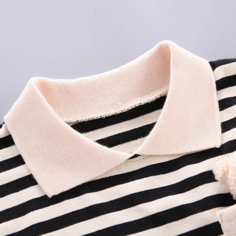 Fashion Summer Kids Baby Boys Striped Suits Short Sleeve T-Shirt with Doll+Shorts Casual Clothes Outfit Girls Clothing 2PCS/Set