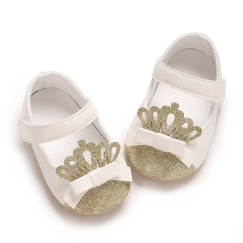 VALEN SINA 0-18 Months Newborn Girl White Baptism Shoes Bow Non-slip Rubber Soft-Sole Flat PU First Walker Mary Janes