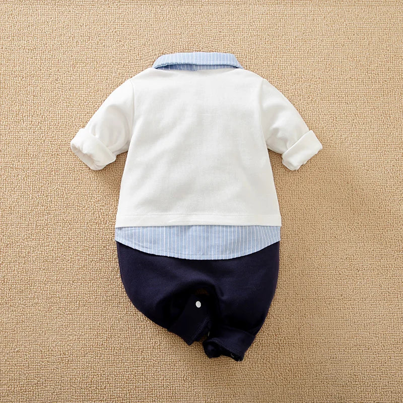 Spring and Autumn Boys' Cute Solid Gentleman Cotton Comfortable Casual Long Sleeve Baby Bodysuit