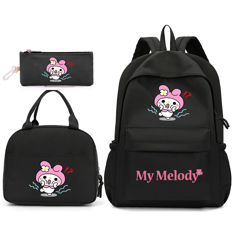 3pcs/Set My Melody Backpack with Lunch Bag for Teenagers Student School Bags Casual Comfortable Travel Set