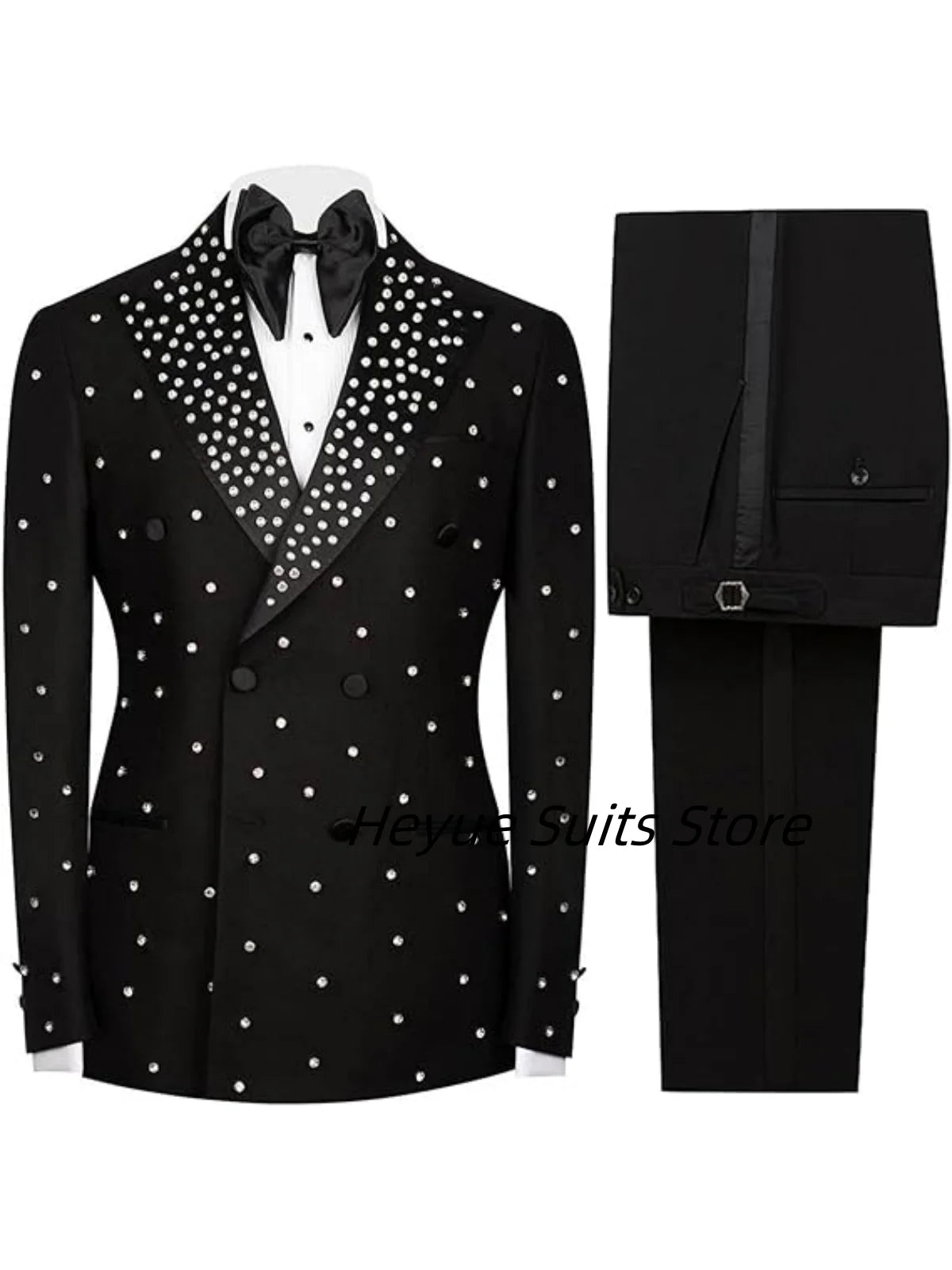Luxury Shiny Diamond Double Breasted Men Suits Groom Wedding Party Tuxedos Custom Made Fashion Male Blazers Costumes Homme