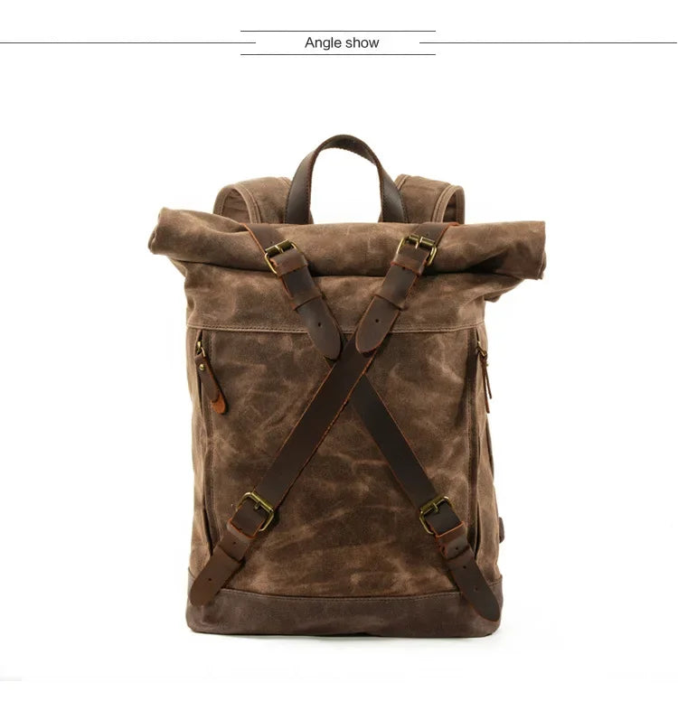 Male Backpacks Vintage Canvas Leather For Men Waterproof Rucksacks Large Mountaineering Travel Pack Outdoor computer bag