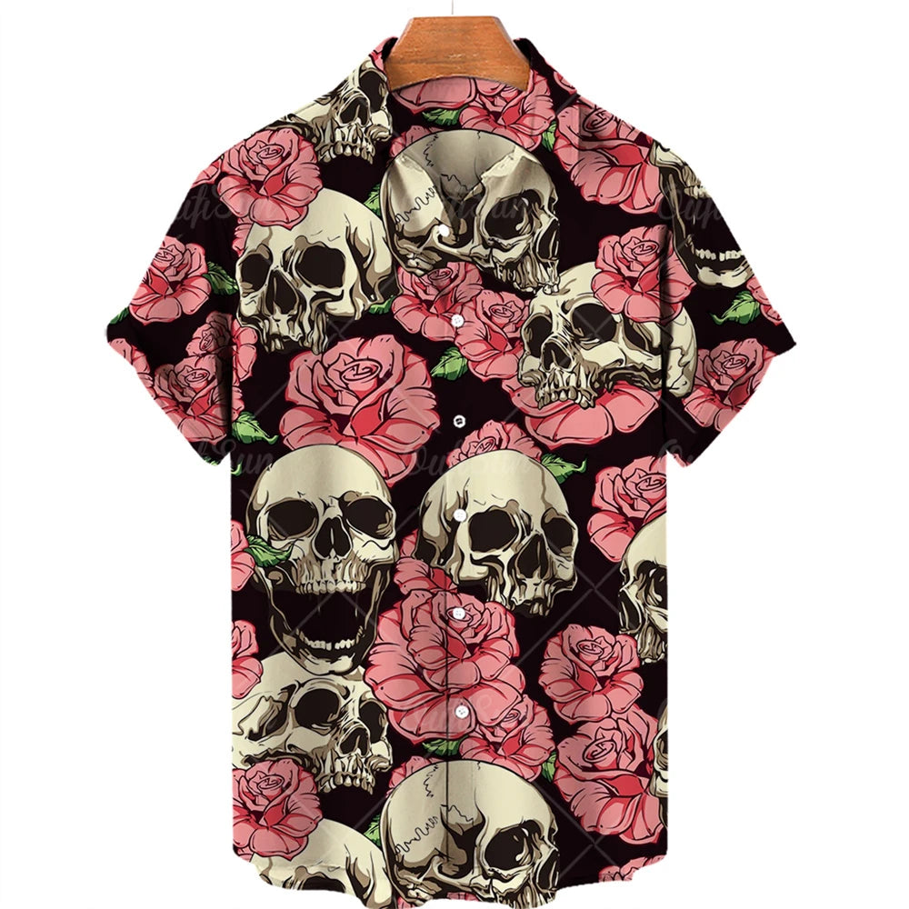 Hawaiian Beach Shirt Fashion Design Men's 3D Skull Print Shirt Retro Casual Street Clothing Men's Summer Unisex Short Sleeve Top