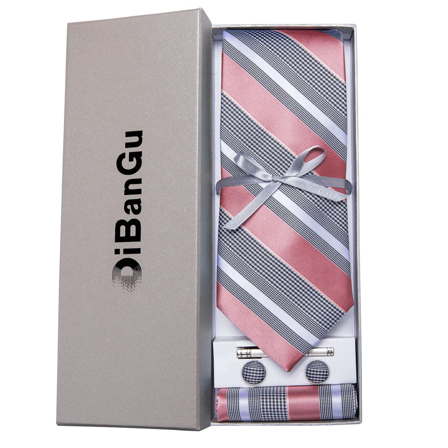 Solid Black Plaid Men's 8cm Polyester Neck Tie Handkerchief Cufflinks Set with Gift Box Tie Clip Birthday Anniversary Gift