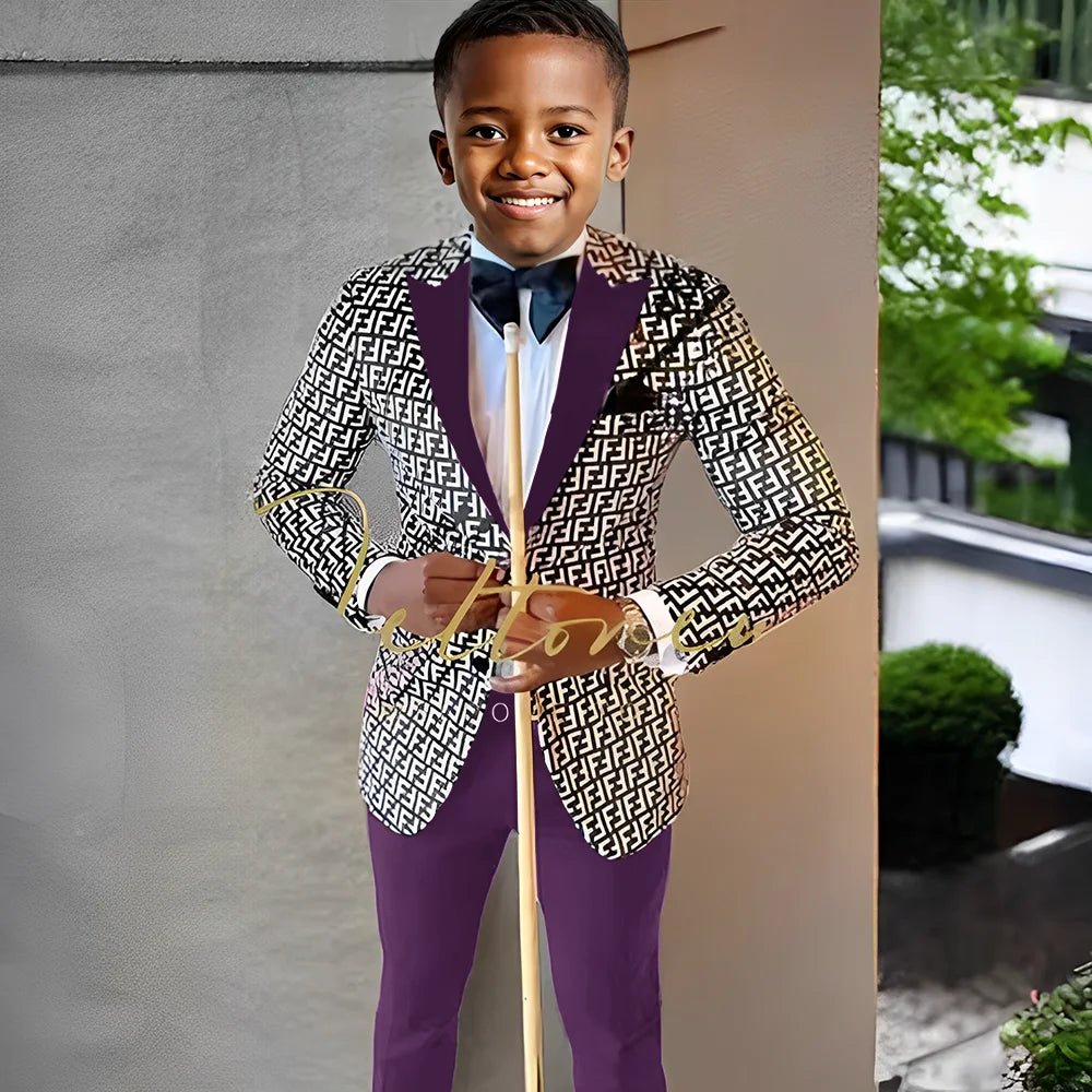 Floral Prom Boy Suits Slim Fit Costume Boy Wedding Tuxedo Terno Blazer 2 PCS Kids Designer Fashion Suit Set (Jacket + Pants)