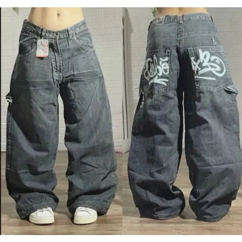 Y2K New Fashion Star Embroidery Patch Baggy Jeans Women Street Harajuku Vintage Hip Hop Casual Gothic High Waist Wide Leg Pants