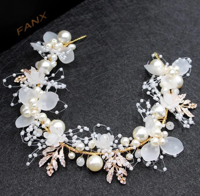 Bridal Bridesmaid Flower Girls Diamante Crystal Pearl Headband Rhinestone Wedding Prom Tiara Women Hair Accessories