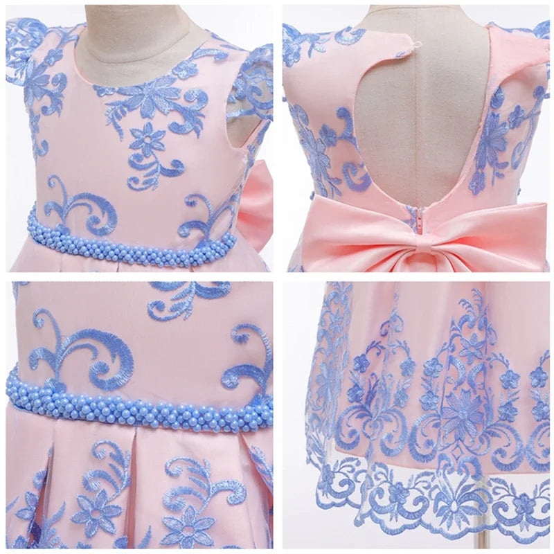 Cute Baby Girls Dress for Party Flower Lace Vintage Girl Dresses for 1-5Yrs Baby Clothes Holiday Kids Snow White Princess Dress
