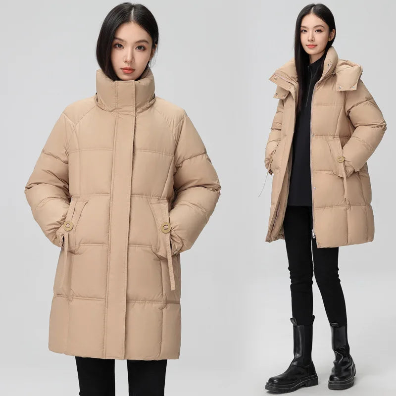 2024 New Winter Women Jacket Mid Long Hooded Parka Cotton Padded Jacket Female Parkas Loose Casual Warm Outwear Snow Wear Coats