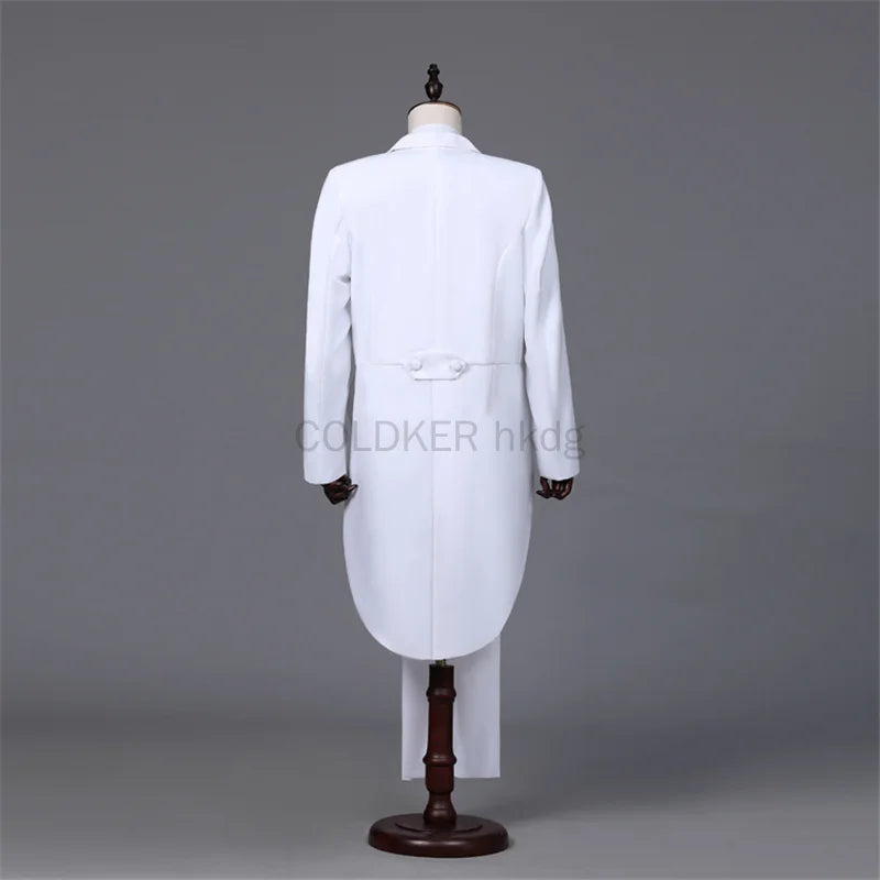 Men's Tuxedo Costume Vintage Formal Tailcoat Slim Fit Peak Lapel Suit Tux Pants Tail Coat Singer Magician Stage Jacket Outfits