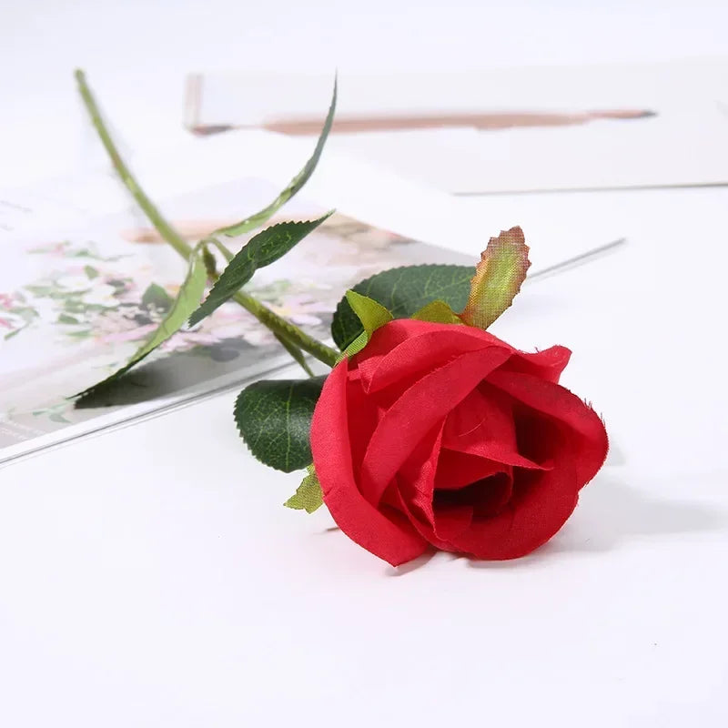 Artificial Roses Velvet Flowers with Long Stem Fake Roses Bouquet DIY for Home Vase Garden Craft Flower Wall Wedding Decoration