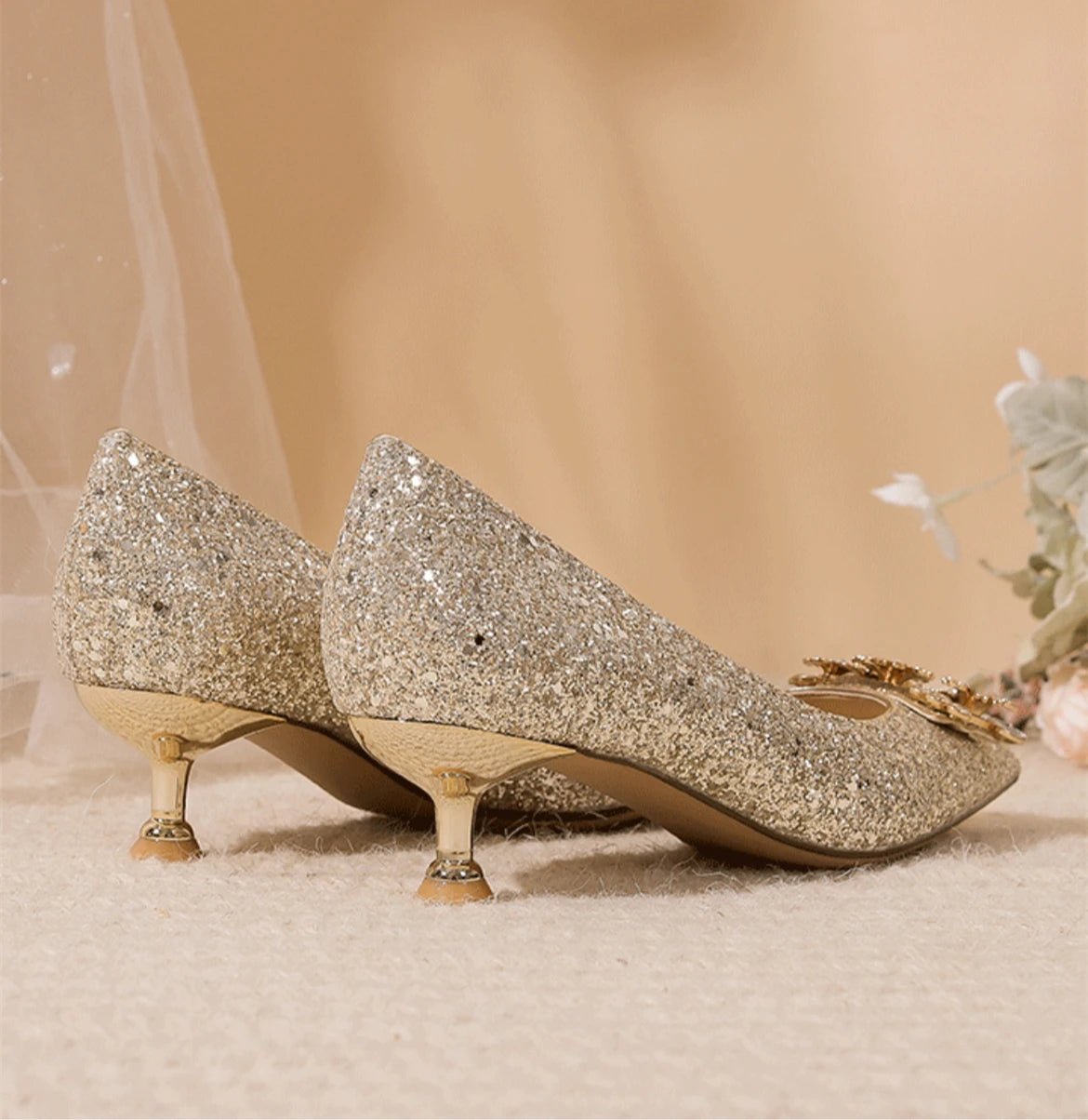 Ladies Pumps Pointed Toe Silver Rhinestone Low Heel Elegant Women's Shoes Bride Footwear 39 Vacation 2025 Trend on Offer Slip