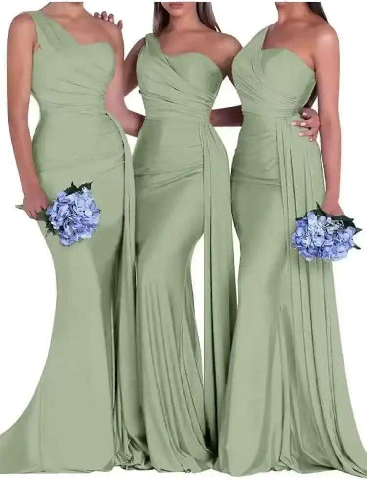 Purple Blue Pink Bridesmaid Dresses Women For Wedding Satin One Shoulder Sexy Mermaid Vestidos Para Bodas Mujer Invitada Chic