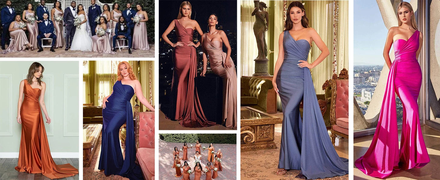 Purple Blue Pink Bridesmaid Dresses Women For Wedding Satin One Shoulder Sexy Mermaid Vestidos Para Bodas Mujer Invitada Chic