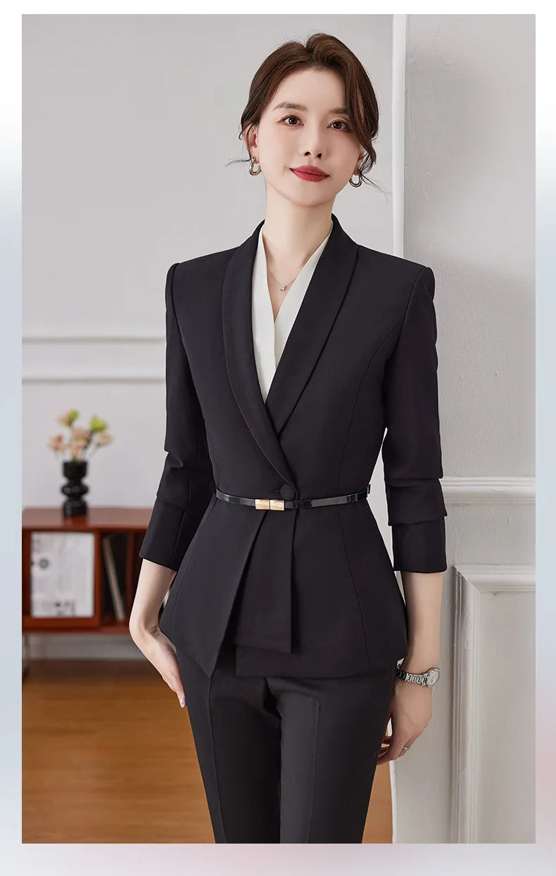 Korean Fashion Skirt Suits for Women Long Sleeve Office Casual Two Piece 2024 New Spring Autumn Button Solid Lapel Pant Suits