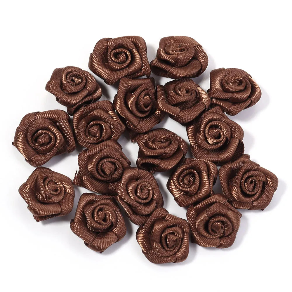 20Pcs/Lot Mini Handmade Rose Flower Satin Ribbon Rosettes Fabric Appliques For Wedding Decoration Craft Sewing Accessories