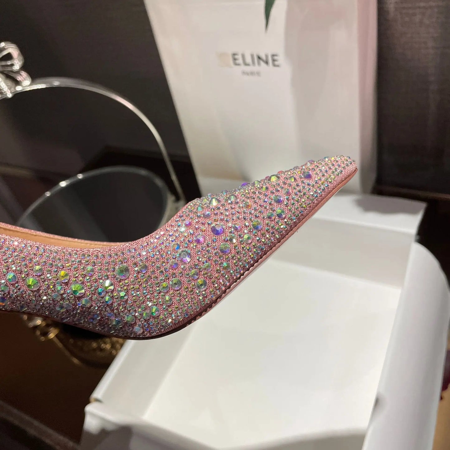 High Heels 2024 Summer New Fashion Versatile Black Rhinestone Single Shoe Red Sole Slim Heel Temperament Women's Shoes