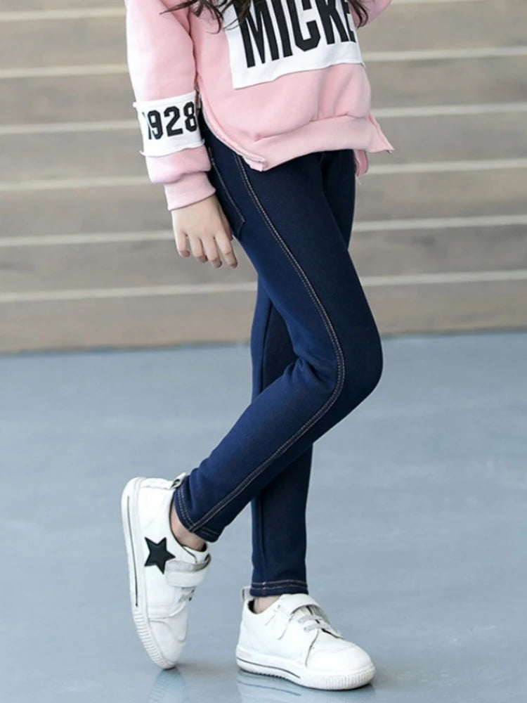 Teenage Winter Warm Pants for Children Kids Girls Fleece Bootcuts Jeans